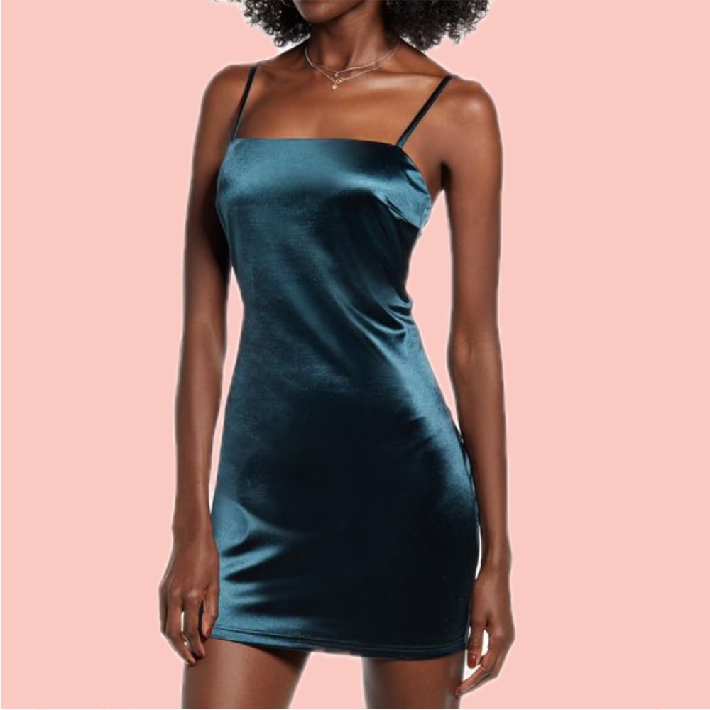 All in Favor dark blue/navy shiny bodycon mini dress